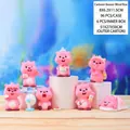 Cute pink beaver collectible figure holding a cake on a white geometric display stand - Single Random / Cartoon Small Beaver (1040-106) (6 Pcs/Set)