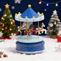Détail du carrousel boîte à musique avec étoiles dorées et décorations de Noël festives - Bleu à Pois