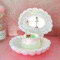 Pink shell-shaped musical jewelry box with rotating ballerina and glowing LED base - Light Pink (K0632)