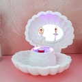 Shell ballet music box with rotating dancer and purple LED lighting in white finish - White (K0633)