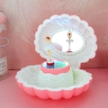Pink shell music box with rotating ballerina and colorful LED glowing base - Pink (K0634)