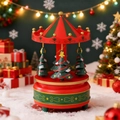 Karussell-Spieluhr mit Weihnachtsbaum in Rot und Grün mit goldenen Verzierungen - Gras Rot und Grün