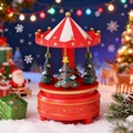 Rotierende Weihnachtsbaum Karussell Spieluhr in Rot mit verschneiter Szenerie - Stern Rot und Weiß