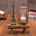 Clessidra Torre Eiffel vintage con sabbia bianca e base in legno Love in bronzo - Stile Torre Eiffel
