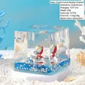 Floating Ultraman acrylic desk toy with blue liquid and silver stars in 6cm cube - Superhero Square Pen Holder Ornament
