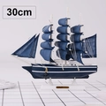 Blauw en wit zeilbootmodel met stoffen zeilen op witte voet 30cm ornament - Grijsblauw Zeilboot (M1623-4) / 30cm