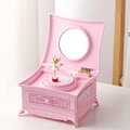 Boîte à bijoux musicale rose vintage avec ballerine rotative et miroir interne - 16.0x13.6x9.1CM / Rose