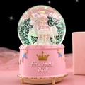 Pink unicorn girl musical crystal ball with automatic snow and amusement park base - Automatic Snowfall + Music + Light / Princess Carousel-Pink