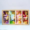Set of four soap flower bouquets in purple, blue, pink and red transparent gift boxes - Purple Theme (F23-4)