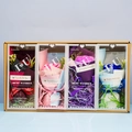 Set of four colorful soap flower bouquets in window gift boxes with matching ribbons - Blue Theme (F23-3)