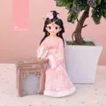 Statuina di ragazza Hanfu rosa con tavola da Go, ornamento in resina stile cinese - 120*85*155mm / Pink