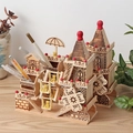 Wooden castle pencil holder with Ferris wheel and bear, creative desktop organizer - 73 Pavilion Style