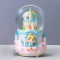 Pink and blue ferris wheel castle snow globe music box with a cute cartoon girl base - Automatic Snowfall + Music + Light / Castle Paradise-Blue