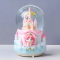 Ferris Wheel Party crystal ball music box with pink castle and cartoon girl figure - Automatic Snowfall + Music + Light / Castle Paradise-Pink