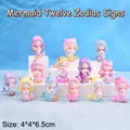Lot de 12 mini figurines sirène zodiaque en résine aux tons pastels pour bureau - HM071 Sirène Douze Signes du Zodiaque / Coffret Complet