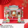 5Pcs Green Dragon figurines set with red Chinese gate display for New Year gifts - Single Random / Auspicious Dragon Ornament (M068) (4 Pcs/Set)