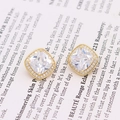 Elegant square halo stud earrings with princess cut crystals and gold finish plating - 14K Gold-Square Halo (ZX404)