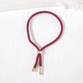 Adjustable burgundy braided rope bracelet with polished gold metal sliders - Dark Red