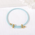 Adjustable light blue and white woven rope bracelet with gold metal sliding beads - 3mm Rope Thickness / White Blue