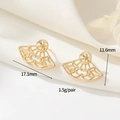 Golden 14K gold fan-shaped stud earrings with intricate openwork floral pattern - 14K Gold Fan Shaped Style (H-8421)