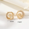 Orecchini a fiore placcati oro 14K con zirconi e design a spirale da 15,3 mm - Stile Anello Semplificato (H-12397)