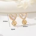 14K gold plated heart ear studs with mother of pearl and DIY mountings, 14.8mm x 10.6mm - 14K Gold Heart Style (H-11454)