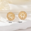 Orecchini a fiore in oro 14K con zirconi incastonati e texture in metallo spazzolato - Stile Floreale Ottagonale (H-12408)