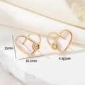 14K gold plated heart earrings with white shell inlay and zircon accents, 18mm wide - 14K Gold Hollow Heart Style (H-12402)