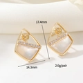 14K gold plated geometric stud earrings with mother of pearl and zircon accents - 14K Gold Geometric Triangle Style (H-12405)