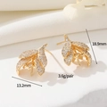 Elegant gold leaf earrings with micro-paved zircons and 925 silver needles - 14K Gold Leaf Shape Style (CGZKH91-a55)