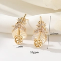 14K gold plated feather earrings with micro-set zircons and white mother-of-pearl - 14K Gold Feather Style (H-12466)