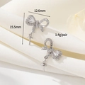 Bowknot zircon silver earring mount with heart stone, size 12.6x15.5mm, 1.4g per pair - Palladium Heart Main Stone Bow Knot Style (WX22098)