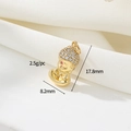 14K gold plated Buddha head pendant charm with white zircon and red gemstone accent - 3D Buddha Head Style (H-12595)