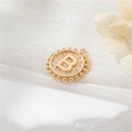14K gold plated round alphabet B charm pendant with bead edge for DIY jewelry making - Letter B Style (P24278/B) / Strong Color Retention Gold Plating