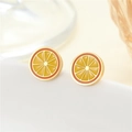 Lebhafte Orangenscheiben-Ohrstecker mit Goldmetallbasis und Zitrus-Emaille-Textur - Goldfarbe Orange (GR0066)