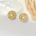 Süße Orangen-Ohrstecker aus gelber Emaille und Silber-Finish für Damen - Stahlfarbe Orange (GR0066)