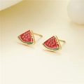 Minimalistische Wassermelone-Ohrstecker aus Edelstahl mit roter und grüner Emaille-Finish - Goldfarbe Wassermelone (GR0067)