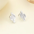 Boucles d'oreilles minimalistes en forme de cactus en acier inoxydable poli argenté - Design Cactus (Palladium) (GR0064)
