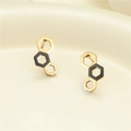 Boucles d'oreilles minimalistes dorées hexagonales avec émail noir pour femmes - Design Nid d'abeille (Or) (GR0063)