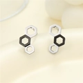 Boucles d'oreilles géométriques en nid d'abeille avec finition argent et noir - Design Nid d'abeille (Palladium) (GR0063)