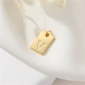 Minimalistische 14K vergulde rechthoekige hanger met gegraveerde letter V voor DIY sieraden - Echt verguld met hoge kleurretentie / Hoofdletter V (H-12555)