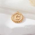 14K gold filled round coin charm featuring letter C with decorative beaded edge detail - Letter C Style (P24278/C) / Strong Color Retention Gold Plating