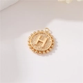 Round 14K gold plated pendant featuring an embossed letter H and vintage beaded edge - Letter H Style (P24278/H) / Strong Color Retention Gold Plating