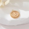 Golden round pendant with letter I and hammered texture for custom DIY jewelry making - Letter I Style (P24278/I) / Strong Color Retention Gold Plating