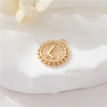 Golden round pendant featuring embossed letter L with a delicate beaded edge design - Letter L Style (P24278/L) / Strong Color Retention Gold Plating