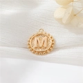 14K gold filled round pendant with letter M and hammered texture for DIY jewelry - Letter M Style (P24278/M) / Strong Color Retention Gold Plating