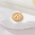 Round 14K gold plated pendant with letter R and beaded edge for DIY jewelry making - Letter R Style (P24278/R) / Strong Color Retention Gold Plating
