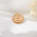 Golden round pendant with embossed letter S and beaded edge for DIY jewelry - Letter S Style (P24278/S) / Strong Color Retention Gold Plating