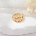 Minimalist gold round pendant with embossed letter T and beaded edge for DIY jewelry - Letter T Style (P24278/T) / Strong Color Retention Gold Plating