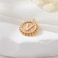 14K gold plated round alphabet charm with letter V and beaded edge texture - Letter V Style (P24278/V) / Strong Color Retention Gold Plating